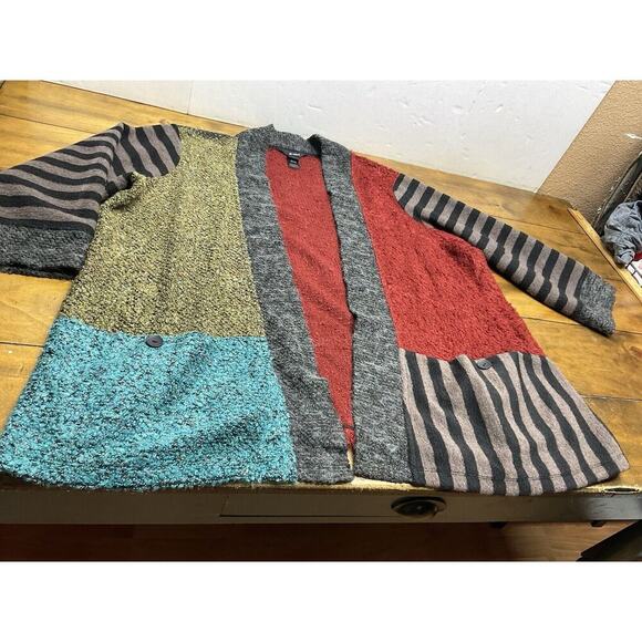 Ali Miles Boucle Knit Flyaway Colorblock 3/4 Sleeve Cardigan Sweater Womens 2X - Picture 7 of 12